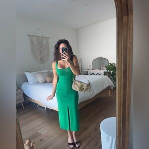 NORDSTROM Kelly Green Midi Dress XS NWT Slit Bodycon